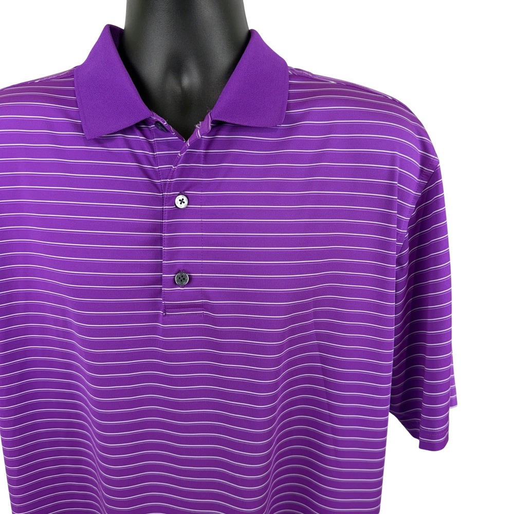 FootJoy Mens ProDry Golf Polo Shirt Purple White Striped Estero CC Logo Large